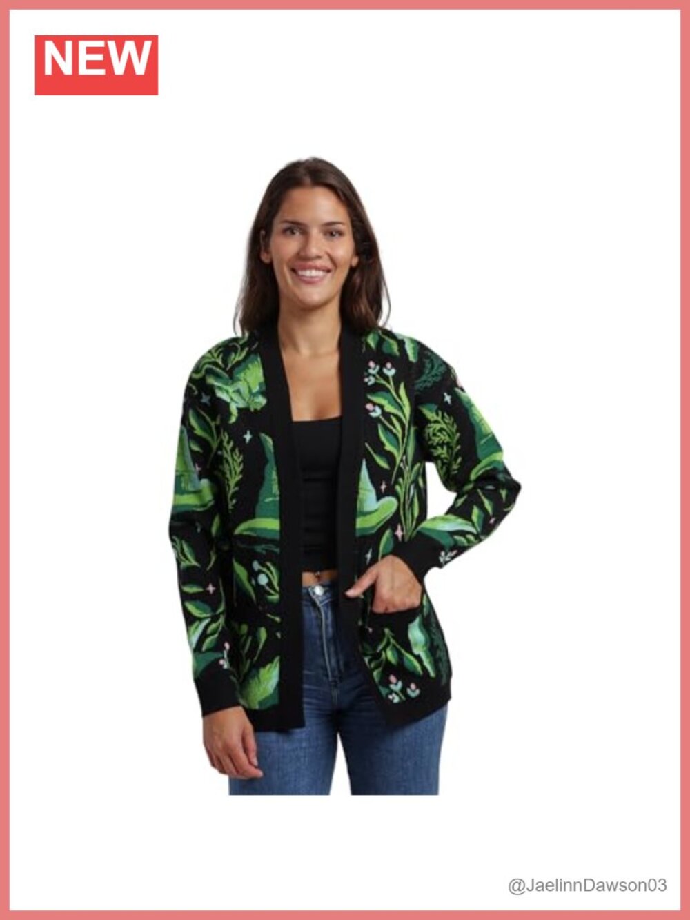 Wicked Witch Hat Print Long Sleeve Cardigan Rayon Blend Witchy Layer